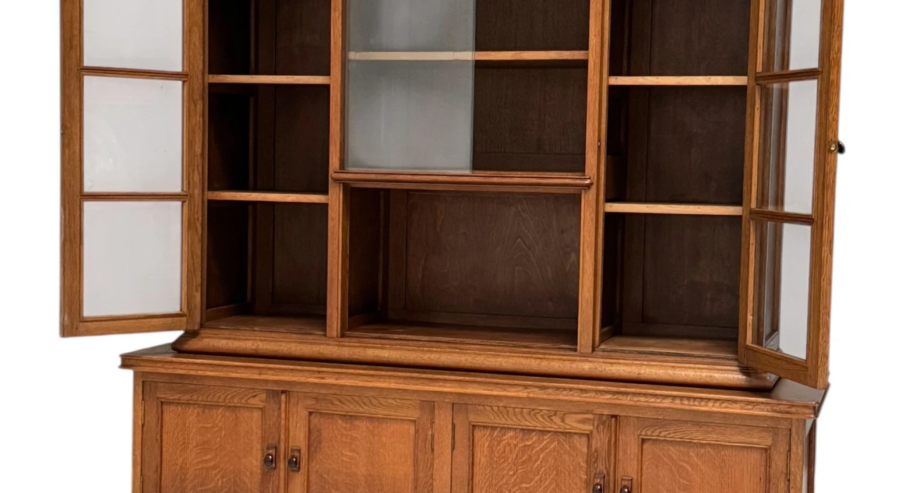 Art Deco Bookcase or Display Cabinet with Glass Sliding Doors, 1930s